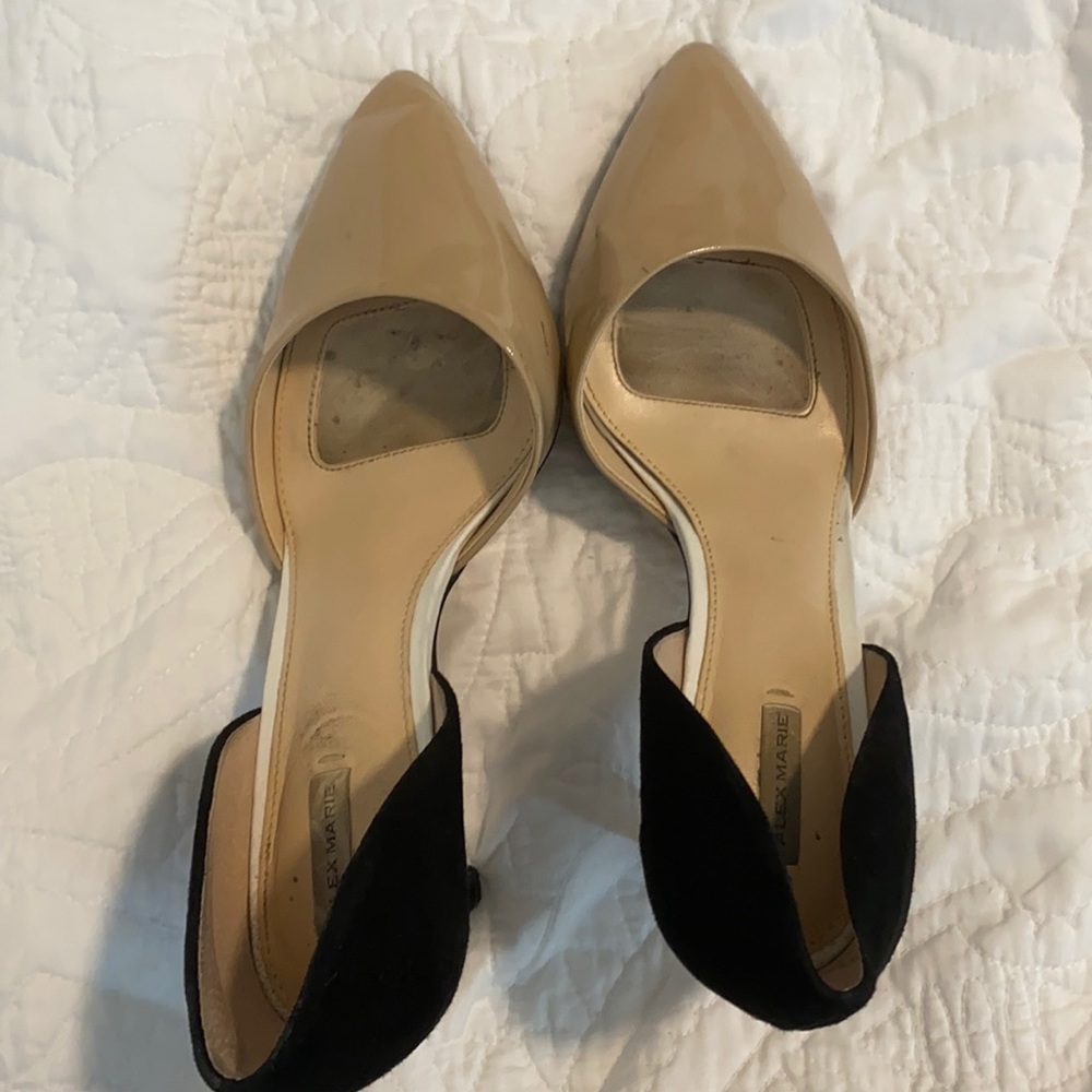 3” tan and black heels